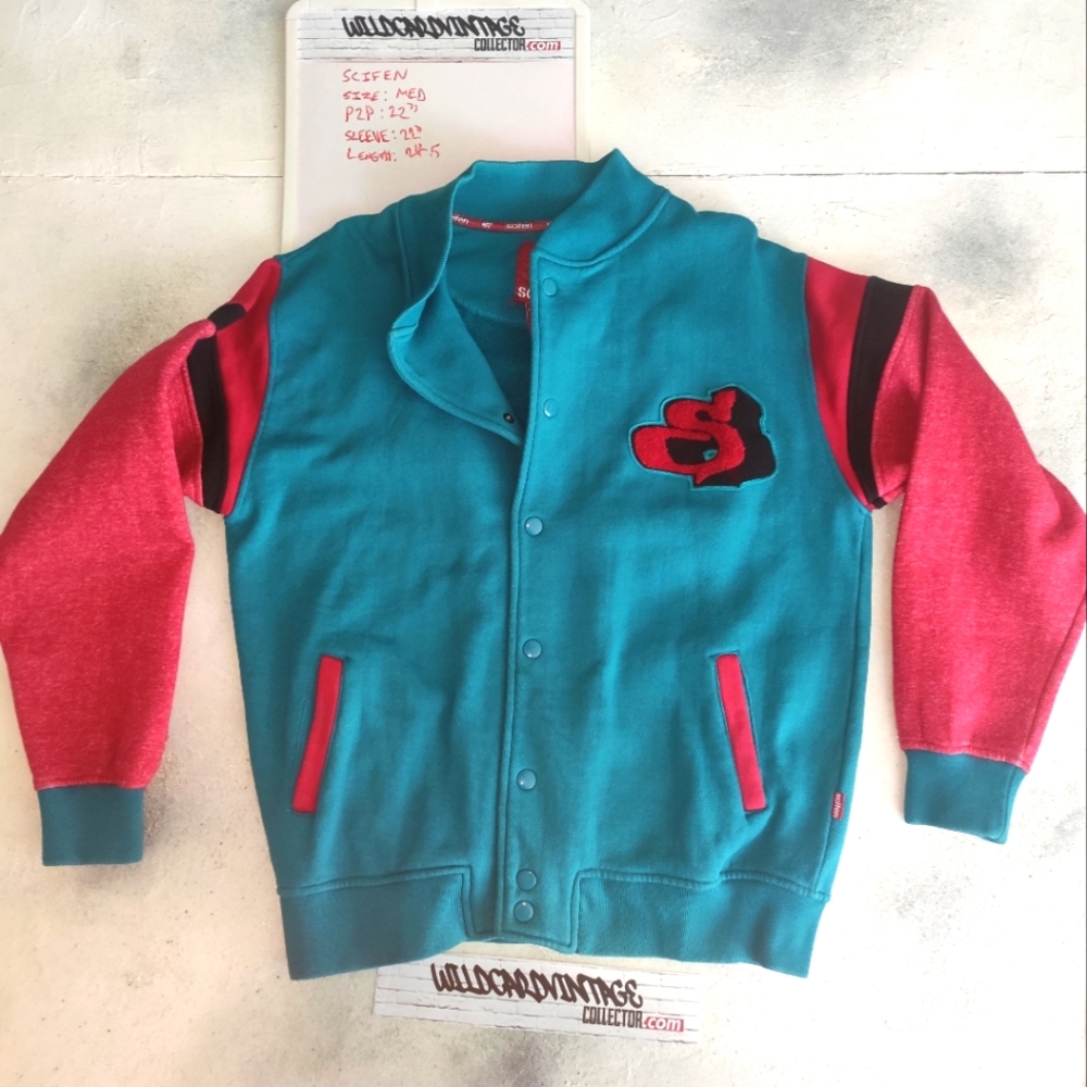 SCIFEN Karmaloop letterman style sweatshirt jacket 22" Pit to Pit